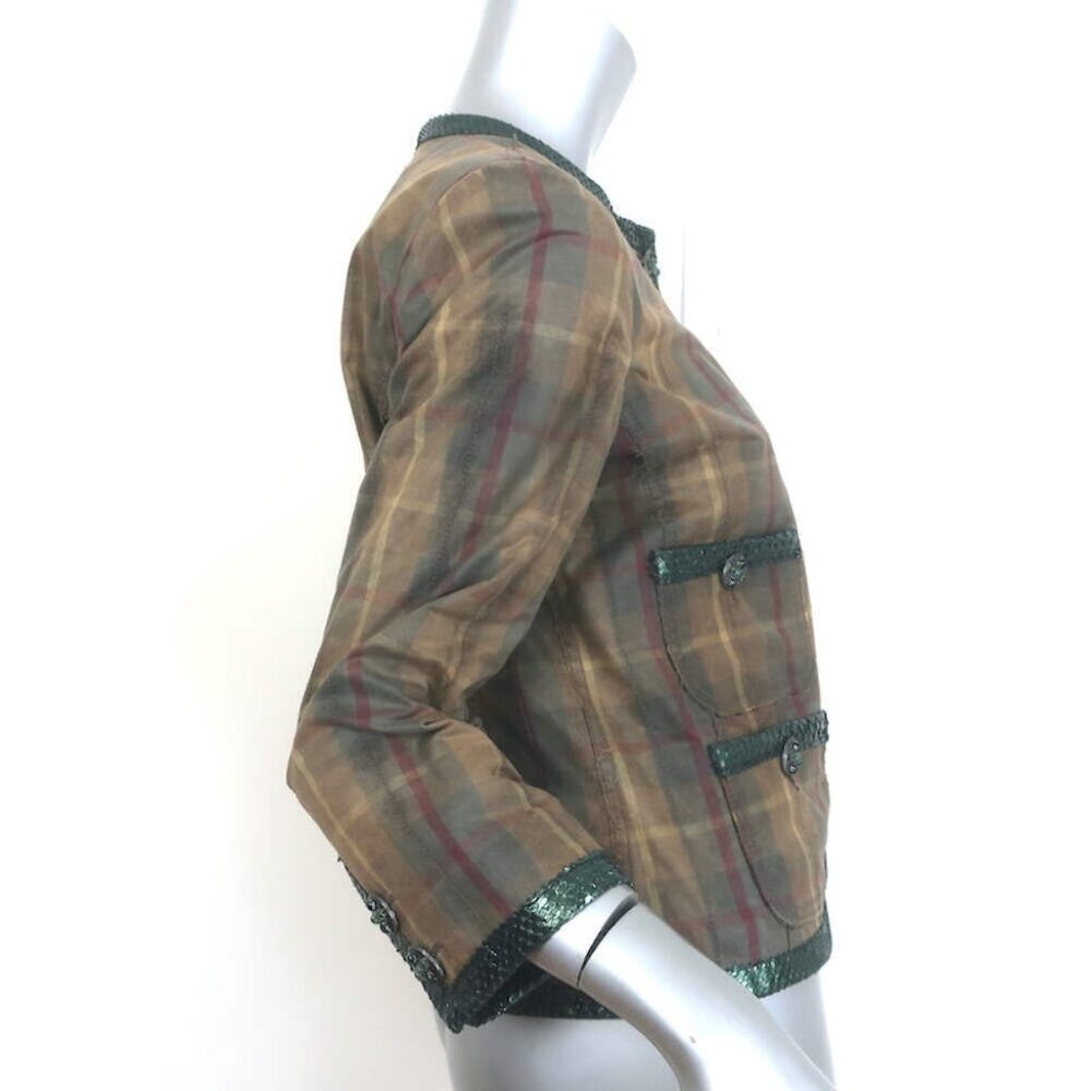 Chanel 2013 Paris-Edinburgh Snakeskin-Trimmed Plaid Jacket Brown Size 40 - Picture 5 of 10